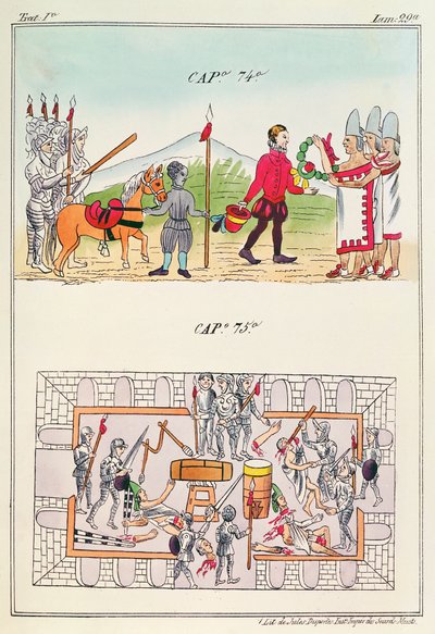 Cap 74 e Cap 75, ilustrações de "História das Índias da Nova Espanha e ilhas de terra firme", com placas de Jules Desportes, México, 1867-1880 de Diego Duran
