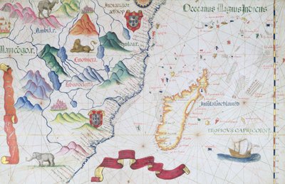 Madagascar e East African Coastline, detalhe de um atlas mundial, 1565 de Diego Homem