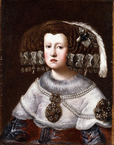 Retrato da rainha Mariana da Áustria, pequena metade do comprimento, de Diego Rodriguez de Silva Velazquez