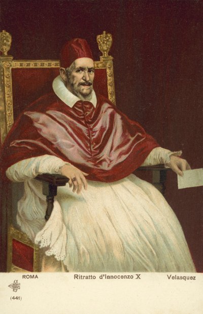 Retrato do Papa Inocêncio X (cor litho) de Diego Rodriguez de Silva y (after) Velazquez