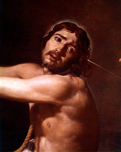 Detalhe de Cristo após a flagelação contemplada pela alma cristã, c.1628-29 de Diego Velázquez
