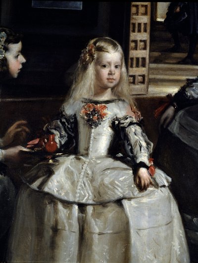 Las Meninas, pormenor : Margarita Teresa rodeada de criados e anões da corte de Diego Rodriguez de Silva y Velazquez
