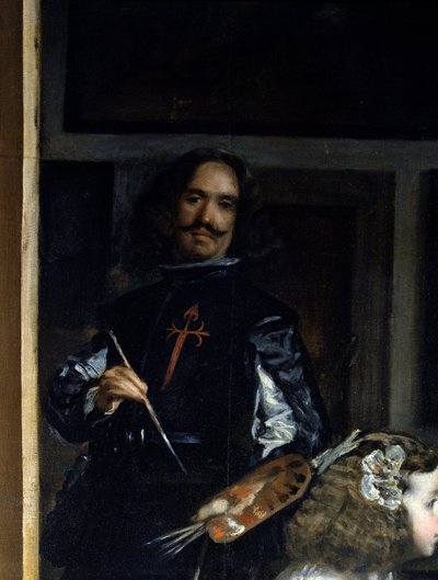 As Meninas. Pormenor: autorretrato do pintor em frente ao seu cavalete de Diego Rodriguez de Silva y Velazquez