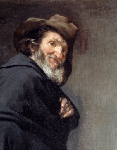 Menippe (Detalhe). Retrato Menippe de Sinope, poeta e filósofo grego da Escola Cínica, tendo vivido entre os séculos IV e III AC. Pintura de Diego Rodriguez de Silva y Velasquez (1599-1660) de Diego Velázquez