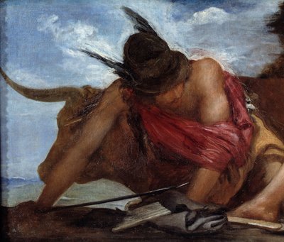 Mercúrio e os Argos de Mercúrio Detalhe de Mercúrio. Pintura de Diego Velasquez (1599-1660) de Diego Velázquez