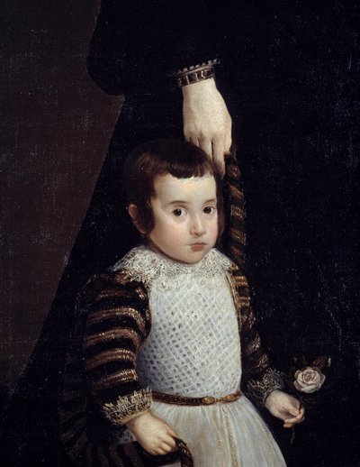 Retrato de Antonia de Ipenarrieta com seu filho Luis. Detalhe representando a criança. Pintura de Diego Rodriguez de Silva y Velasquez (1599-1660) de Diego Velázquez