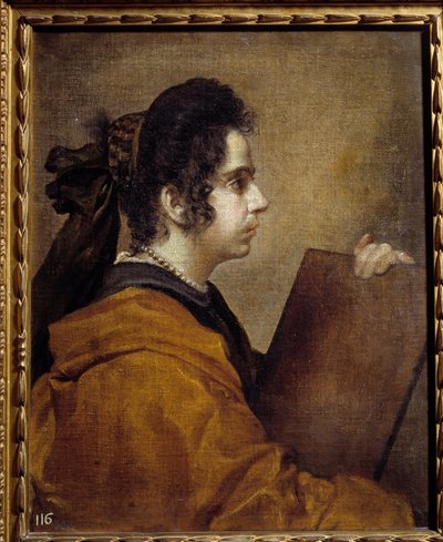 Retrato de Juana Pacheco em Sibyl. Juana Pacheco, filha do pintor Francisco Pacheco (1564-1654) e futura esposa de Diego Velasquez. Pintura de Diego Rodriguez de Silva y Velasquez (1599-1660) de Diego Velázquez