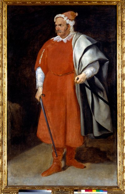 Retrato do Bobo Cristobal de Castaneda vetu em turco (Barbarroja ou Barba Vermelha, Brabe Vermelho). Pintura de Diego Rodriguez de Silva y Velasquez (1599-1660), v.1637-40. Óleo sobre tela. Dim: 1,98 X 1,21m. Madrid, Musee Du Prado de Diego Velázquez