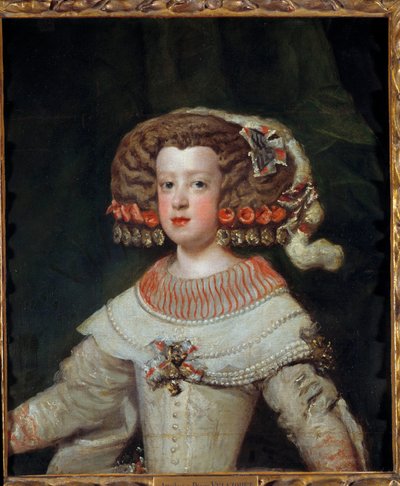 Retrato do Infante Marie Therese (1638-1683) futura rainha da França Pintura de Diego Velasquez (1599-1660) Sol do século XVII. 0,71x0,6 m - Retrato da Infante Maria Teresa (1638-1683), futura rainha da França. Pintura de Diego Velasquez (1599-166) de Diego Velázquez