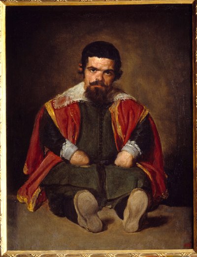 Retrato do bobo Sebastien De Morra Dwarf sentado no tribunal. Pintura de Diego Velasquez (1599-1660) por volta de 1645, Sun. 1,06x0,81 m Madrid Musee du Prado - Retrato do bobo Sebastien de Morra - Anão da corte - sentado. Pintura de Diego Velázquez (ou Ve de Diego Velázquez