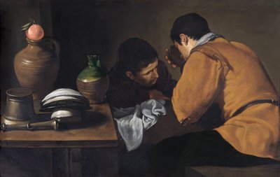 Dois Jovens Homens a Comer Numa Mesa Humilde c.1618-20 (óleo sobre tela) de Diego Velázquez