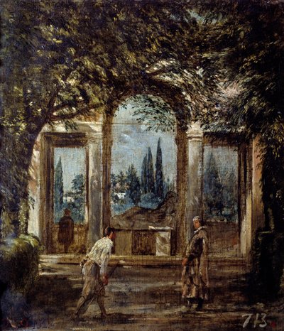 Villa Medicis em Roma, Pavilhão Cleopatre ou "O Pavilhão de Ariane". Vista dos jardins da Villa Medicis em Roma. Pintura de Diego Rodriguez de Silva y Velasquez (1599-1660) de Diego Velázquez