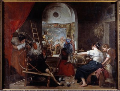 os fiadores ou a fábula de Arachne Painting de Diego Rodriguez de Silva y Velasquez (1599-1660), c. 1653. Sol. 2,2x2,89 m Madrid, Musee du Prado - As fiandeiras ou A fábula de Arachne. Pintura de Diego Rodriguez de Silva y Velázquez (Velasquez de Diego Velázquez