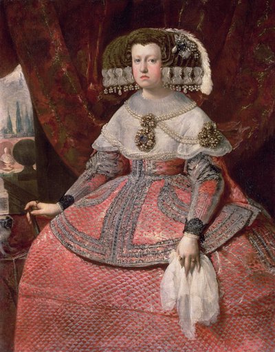 Rainha Maria Anna da Espanha em um vestido vermelho, 1655-60 de Diego Velázquez