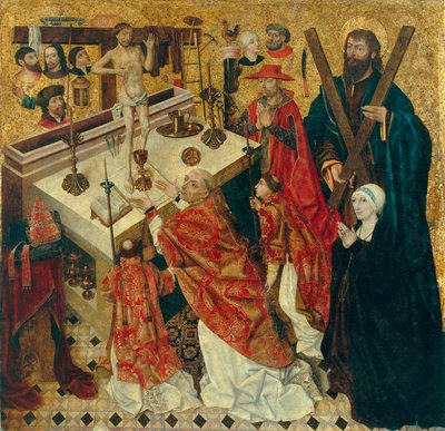 Messe de saint Gregoire - A Missa de São Gregório Magno - Pintura de Diego de la Cruz (ativo 1482-1500) - antes de 1480 - Óleo sobre madeira - 168x168 - Museu Nacional d
