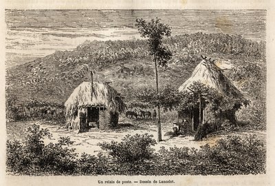 Um posto de retransmissão entre Bucareste e Pitesti. Gravura para ilustrar a viagem de Paris a Bucareste (Roménia), em 1860, por Lancelot, designer, no "Le tour du monde, nouveau journal des voyages", publicado sob a direcção de Edouard Charton de Dieudonne Auguste Lancelot