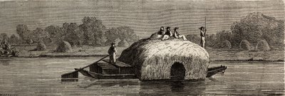 Corte, colheita e transporte de forragens nas margens do Danúbio. Desenho de Lancelot, para ilustrar a sua viagem de Paris a Bucareste em 1860. Gravura em "Le tour du monde", editado por Edouard Charton de Dieudonne Auguste Lancelot
