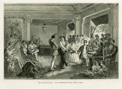 Festejar uma Santa Cruz de Nano. Gravura de Lancelot para ilustrar a história Lucon e Palaouan, seis anos nas Filipinas, de Alfred Marche (1844-1898), em le tour du monde 1886, dirigido por Edouard Charton (1807-1890), Hachette, Paris. de Dieudonne Auguste Lancelot