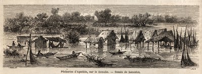 A pesca de Apathin (Sérvia), no Danúbio. Desenho de Lancelot, para ilustrar a sua viagem de Paris a Bucareste, em 1860. Gravura em "Le tour du monde", editado por Edouard Charton de Dieudonne Auguste Lancelot