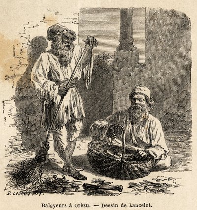 Os varredores em Orezu (Roménia). Gravura para ilustrar a viagem de Paris a Bucareste, de Lancelot, desenhista, em 1860, publicada no "Le tour du monde, nouveau journal des voyages", sob a direcção de Edouard Charton de Dieudonne Auguste Lancelot