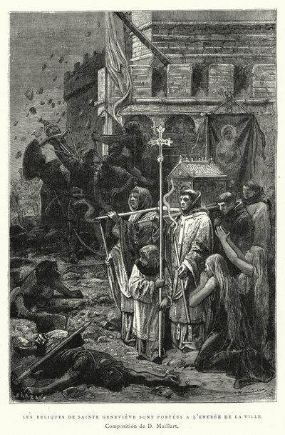 As relíquias de Santa Genevieve são levadas para a entrada da cidade (gravura) de Diogene Ulysse Napoleon Maillart