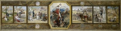 Esboço do salão de casamentos da Câmara Municipal do 19º arrondissement de Paris: A Bandeira Tricolor, Alegorias Republicanas de Diogene Ulysse Napoleon Maillart