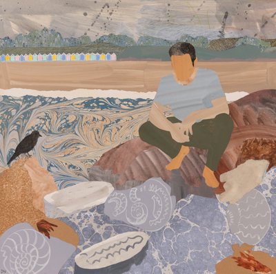 Cabanas de praia e fósseis (colagem) de Dione Verulam