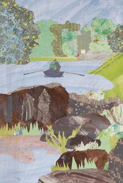 Pesca na Escócia, rio Tay, 2023 (colagem) de Dione Verulam