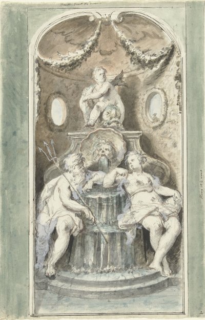 Desenho para uma pintura decorativa com uma fonte de Dionys van Nijmegen