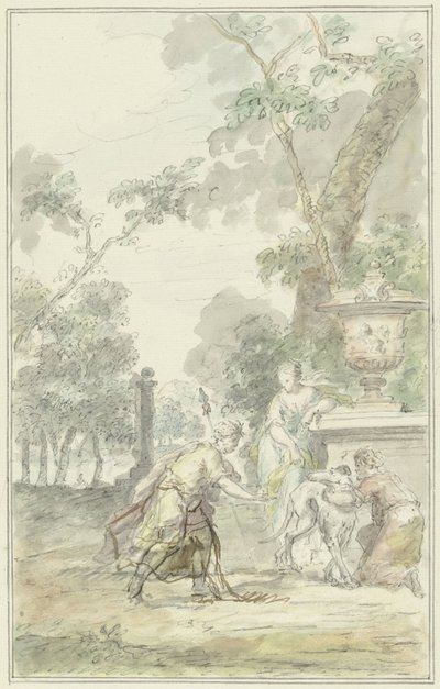 Desenho da peça de quarto: Dorinda devolve o seu cão ao Silvio de Dionys van Nijmegen