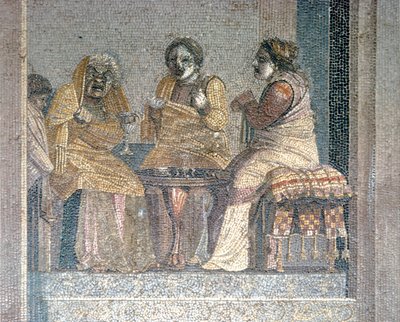 Mosaico romano da cena do jogo com atores mascarados, Villa de Cícero, Pompéia, século 2 aC de Dioscurides of Samos