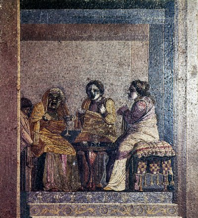 Mosaico romano da cena do jogo com atores mascarados, Villa de Cícero, Pompéia, século 2 aC de Dioscurides of Samos