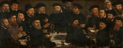 Banquete de dezoito guardas de Amesterdão do Esquadrão L, conhecido como "Os Comedores do Perco", 1566 de Dirck Barendsz