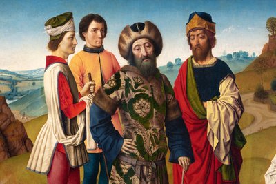 Igreja paroquial (Parochiekerk Sint-Pieter). Quadro. Dirk Bouts. O martírio de São Erasmo. Ca 1460-1464. Detalhe. Painel central. de Dirck Bouts