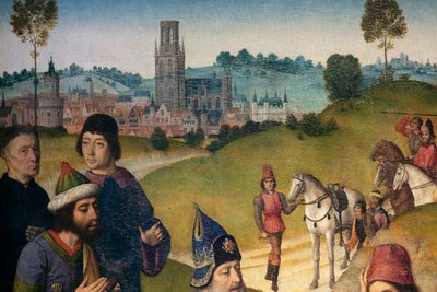 Igreja Paroquial (Igreja Paroquial de São Pedro). quadro. Última Ceia. Dirk Bouts. 1464-1468. Detalhe. Painel esquerdo. de Dirck Bouts