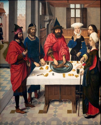 Igreja Paroquial (Igreja Paroquial de São Pedro). quadro. Última Ceia. Dirk Bouts. 1464-1468. Detalhe. Painel esquerdo. de Dirck Bouts