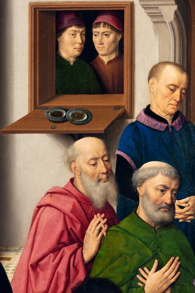Igreja Paroquial (Igreja Paroquial de São Pedro). quadro. Última Ceia. Dirk Bouts. 1464-1468. Detalhe. painel central. de Dirck Bouts