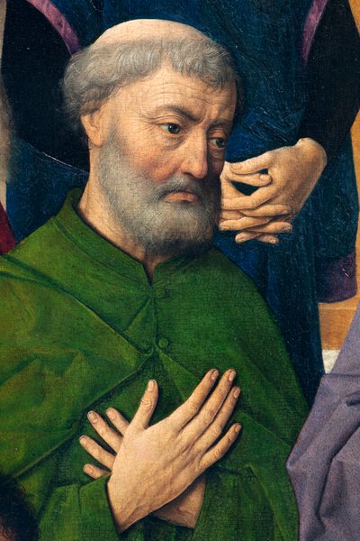 Igreja Paroquial (Igreja Paroquial de São Pedro). quadro. Última Ceia. Dirk Bouts. 1464-1468. Detalhe. painel central. de Dirck Bouts