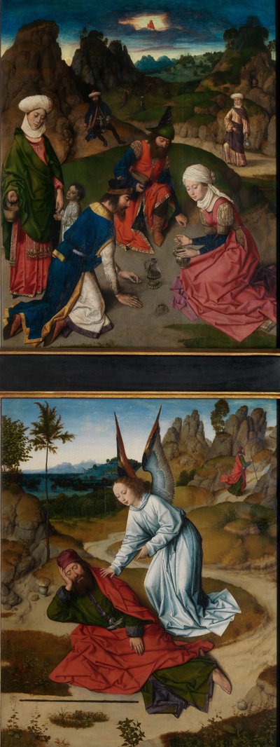 A Reunião do Maná e Elias no Deserto, do Altar do Santo Sacramento, c.1464-68 (óleo sobre painel) de Dirck Bouts