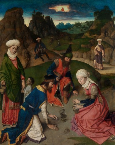 A Recolha do Maná, detalhe do Altar do Santo Sacramento, c.1464-68 (óleo sobre painel) de Dirck Bouts