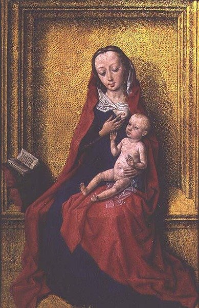 A Virgem e a Criança num nicho de pedra, c.1465-75 (óleo sobre painel) de Dirck Bouts