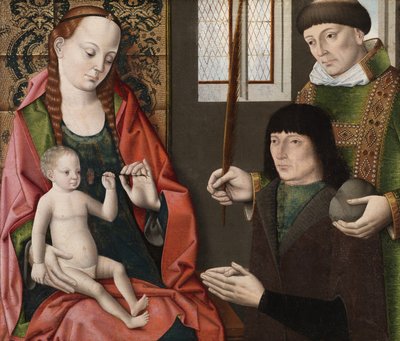 Virgem e Criança com Santo Estêvão e um Doador, c.1480 de Dirck Bouts