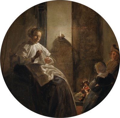 Uma mulher a coser à luz das velas de Dirck Hals