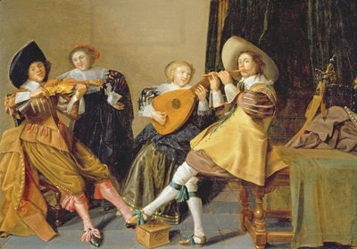 Uma companhia elegante tocando música em um interior de Dirck Hals