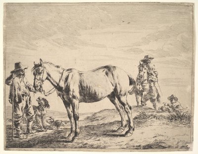 Homem segurando um cavalo pelo freio. de Dirck Stoop