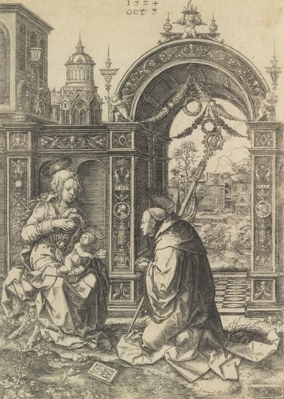 São Bernardo adorando o Menino Jesus, 5 de outubro de 1524. de Dirck Vellert