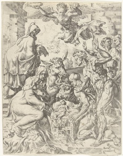 Adoração dos pastores Queda e redenção da humanidade através da vida e paixão de Cristo (título da série) de Dirck Volckertsz. Coornhert (attributed to)