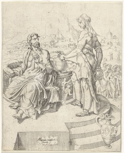 Conversa com a mulher samaritana Queda e redenção da humanidade através da vida e paixão de Cristo (título da série) de Dirck Volckertsz. Coornhert (attributed to)
