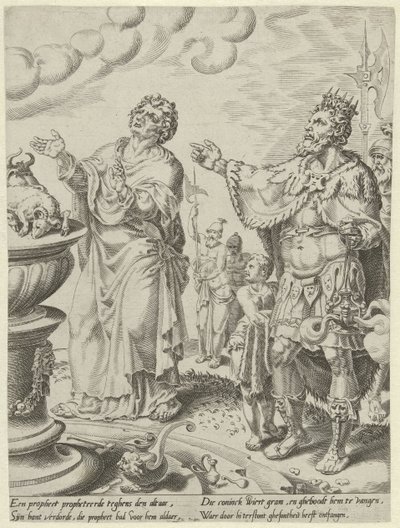 Rei Jeroboão e o homem de Deus diante do altar História do Desobediente Homem de Deus (título da série) de Dirck Volckertsz. Coornhert (attributed to)