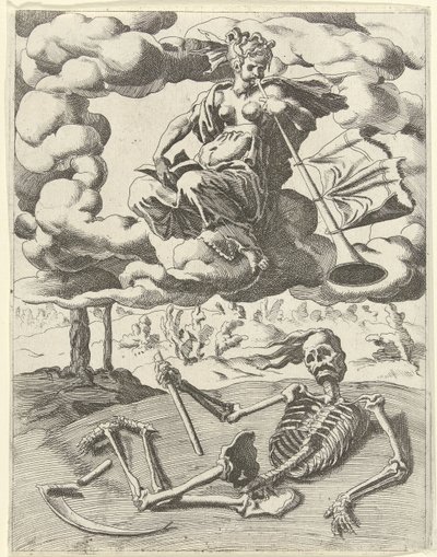 A fama vence a morte
Triunfos de Petrarca (título da série) de Dirck Volckertsz. Coornhert (possibly)